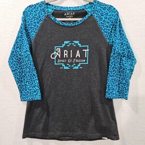 Ariat® Real Freedom Womens Small Heather Charcoal‎ Gray Leopard 3/4 Sleeve Shirt